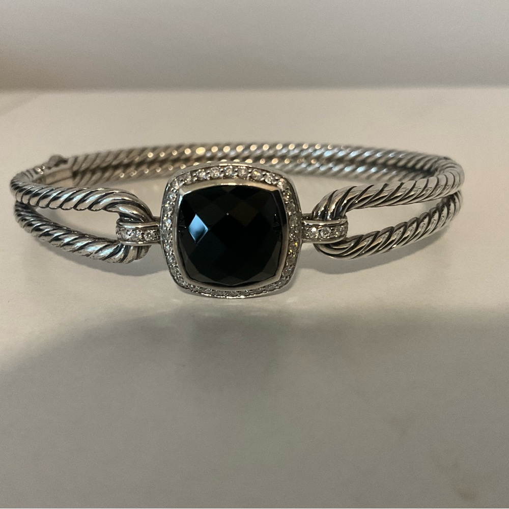 David Yurman Albion Bracelet Silver Black Onyx Diamonds Size Small